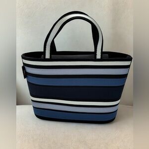 DKNY City VINTAGE ribbon bucket tote bag with blue black white striped fabric